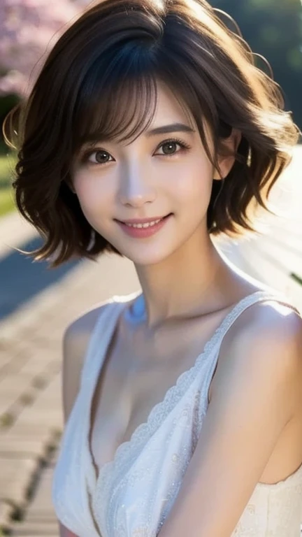 ((masterpiece, Highest Quality, super definition, High resolution)), sony a7, Film grain, , Photorealistic, one-point perspective, diffuse reflection, colorful shiny particles, Lens Flare, Soft lighting, ((1 beautiful woman of Japan, 22 years old), ((body shot:1.5)), Looking back, Seductive smile, dark brown hair, (tswimwear pearlwhite :1.3), , hyperdetailed face, Detailed eyes, Detailed Lips, Small breasts:1.2, BREAK Tennis court, Spectators get excited, , innocent smile, High quality, 4K, short hair, (Do not emphasize the top of the bust:1.2),