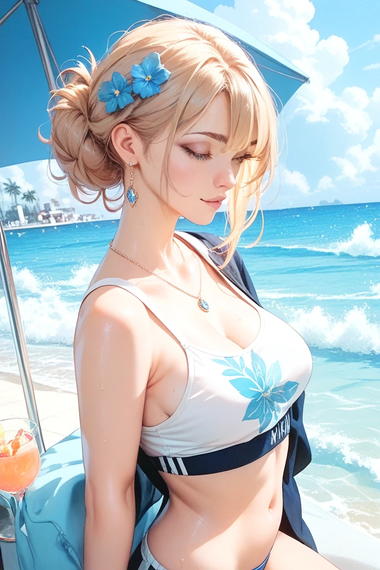 (masterpiece, best quality, extremely detailed 8k, ultra hd, ultra-detailed, highly detailed, highly realistic, ultra-realistic, photo realistic), (1girl:1.5), (detailed realistic skin), (realistic big breasts), (pink lipstick), slender abs,