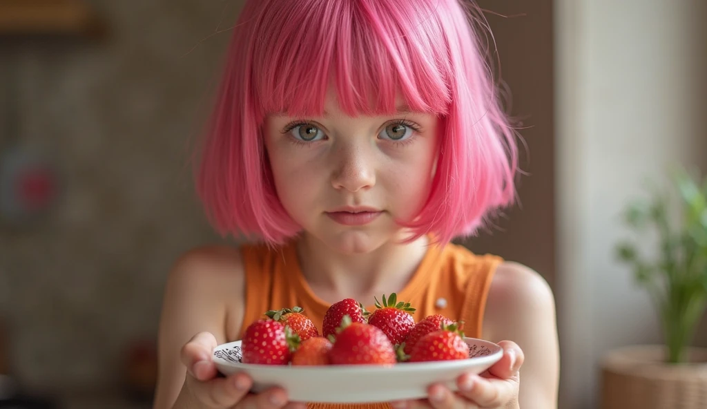 girl CHILD RED HAIR OF TRACINGS, segurando duas LARANJAS na frente de seu rosto, segurando uma LARANJA, comendo frutas podres, an ORANGE hold in hand, segurando LARANJAS.