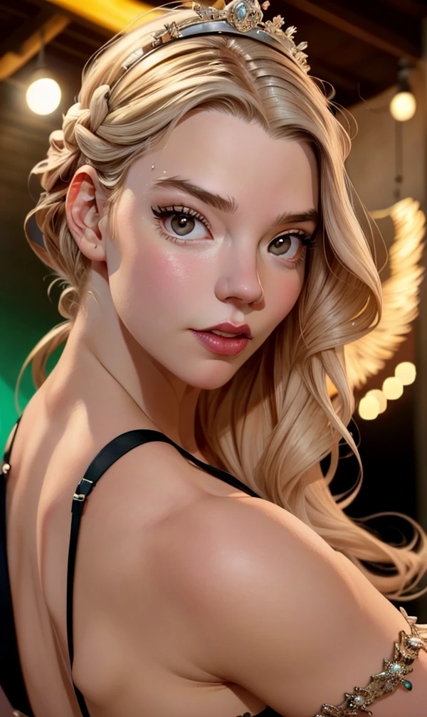 Close-up of a woman wearing a purple shirt and black high-leg swimsuit, stylized anime, Anime style 3D, anime style characters, High quality character design, abigail from stardew valley, Realistic anime 3d style, cartoon art style, long hair blonde anime girl, stylized characters, highly detailed characters, Cute 3d anime girl rendering