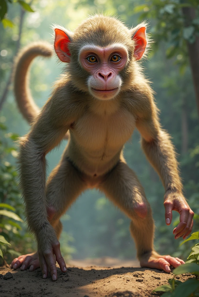 A fictional unidentified creature that resembles a mix between a monkey and a deer。The background is realistic。