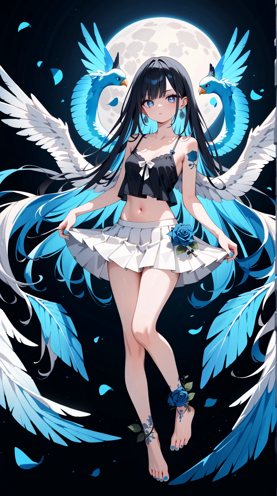 masterpiece, best quality, absurdres, illustration, watercolor,
1girl, in water, solo,skirt hold, standing, outdoors, cloud, sky, water, water splashes, rainbow,(blue, red, pink, flower clusters) ,
Seele Eternal Night, Seele Vollerei,
frills,dress, hair ornament, bare shoulders, medium breasts, bangs, blue hair, very long hair, colored inner hair, multicolored hair, two-tone hair, black pantyhose, blue dress, wrist cuffs,blue eyes,seele vollerei, thigh strap, strapless dress, blue flower, hair flower, cleavage, blue rose, sleeveless dress, hairband, low black wings, feathers,
<lora:Seele Eternal Night_20231121151138-000010:0.7>