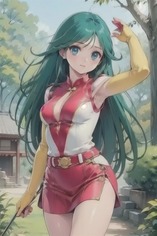 (high res, 8K, masterpiece, looking at viewer, best quality, very aesthetic, ultra detailed, ultra background, ultra Eyes, Realistic Eyes), intricate details, 1girl, Tatsumaki, plain red clothes, Smile Face, short white jeans, Indonesian flag sticker on right cheek, Green short hair, Green eyes, holding the Indonesian flag, Indonesian flags on every street, Background Monas, Indonesian, Cinematic Angle