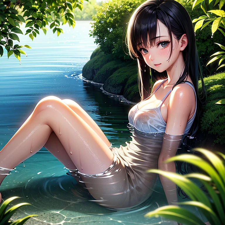 absurd , high resolution, Super detailed, (8-year-old girl:1.3), ,Happy, rest, Sundress, Ink Cap, Mary Jane Shoes, rest, Rich gradients, Extreme colors, Extreme details, Clear light perception, rest, (many, Impressionism, painting), Anime Characters, rest, Open your legs,Fluid between thighs、flowing liquid,Exposure、Disheveled、Clothing that fits snugly,Chest contour、(((Wet clothing))),Tube Top,(((Ultra-thin clothing))),(Body model),((Flesh outline)),Grinning, blush,Hyperactive expression,