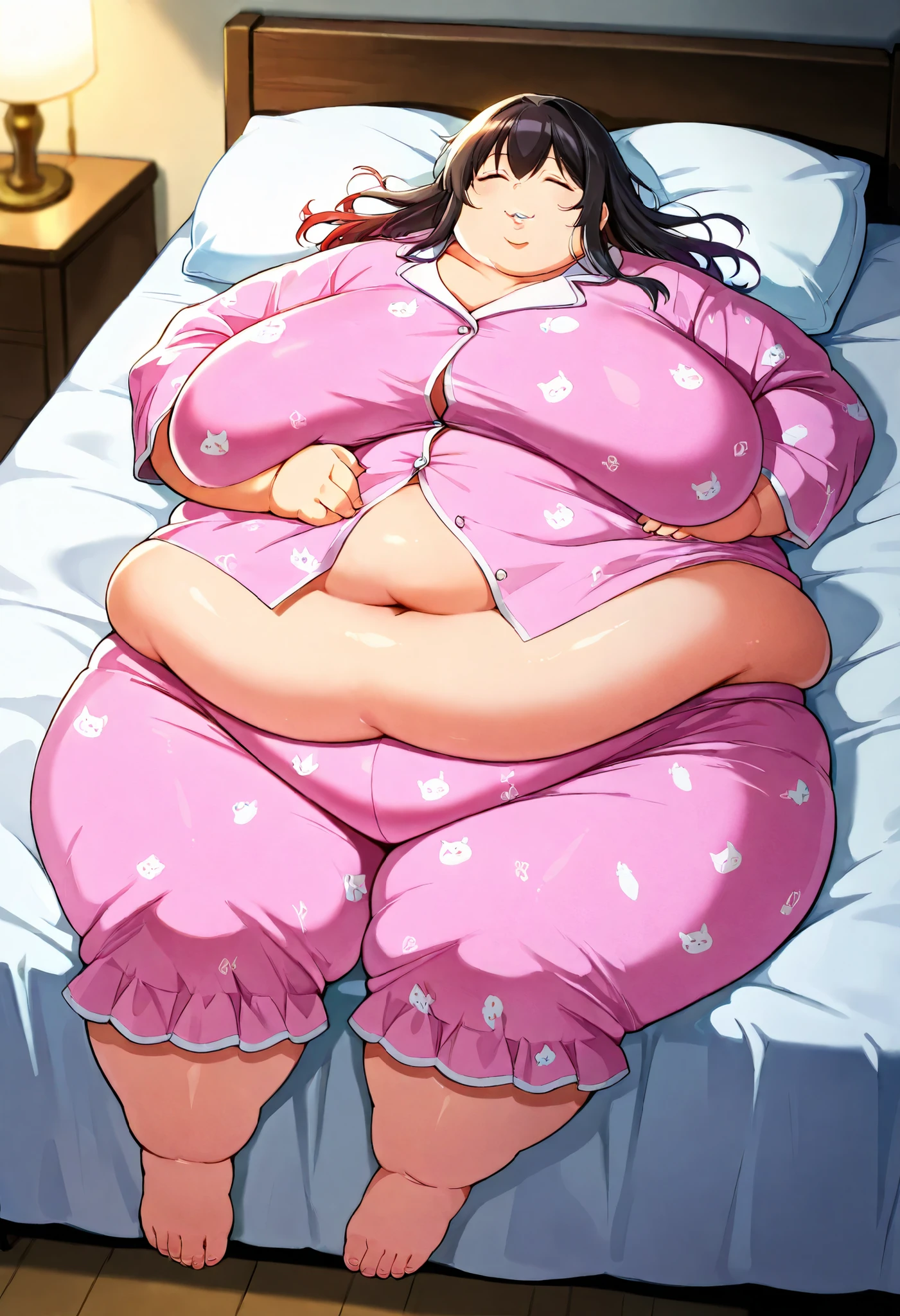 fat, ai hoshino, big belly, obese, pregnant, sitting down, Christmas, wearing a sweater, fat, purple hair