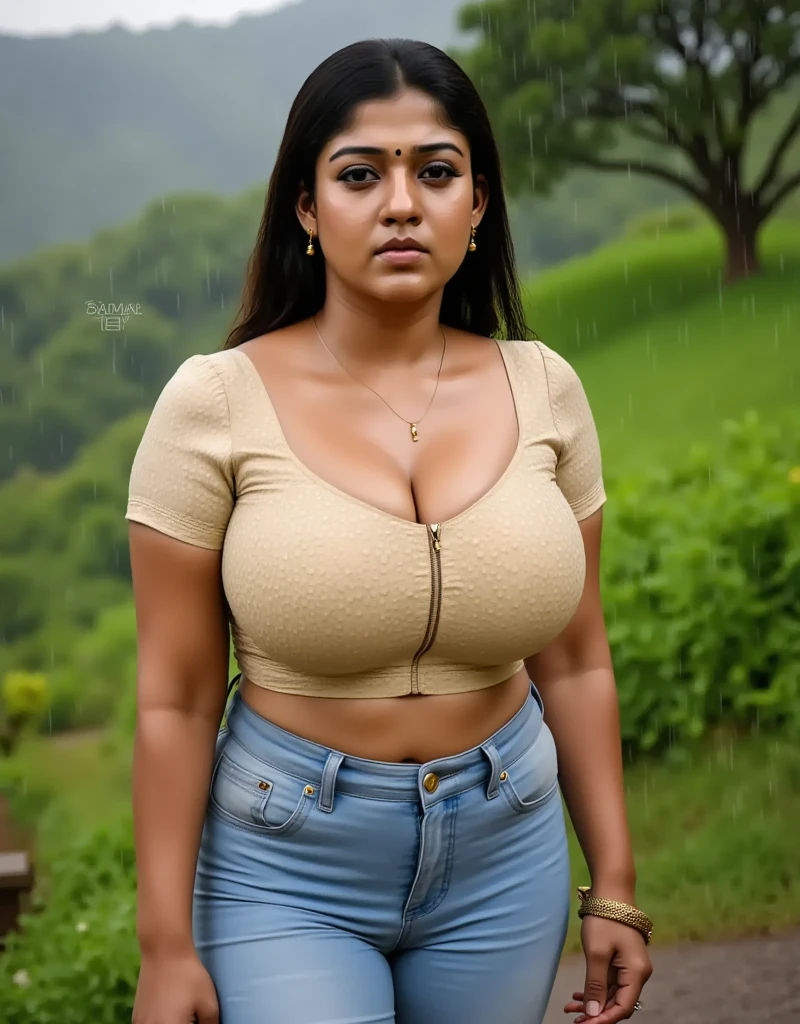 from bottom view, extreme close up photo of nayanthara, big cheeks, curvy, hourglass figure, swooping breasts, show nipples deep cleavage, open arms, sexy armpits, sweating, doing push ups near waterfall and having sex with big penis with wide open spread legs, ponytail, denim jacket and white lace bra, necklace, (cinematic:1.3), intricate details, (ArtStation:1.2)