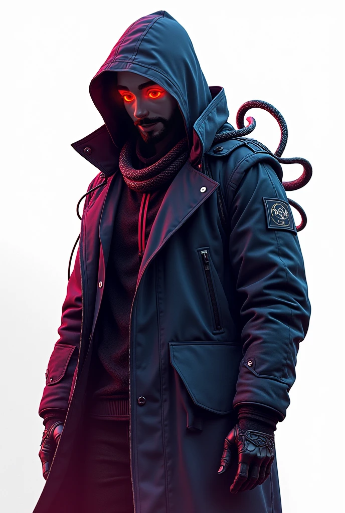 1cybernetic skull with cables,wires,mechanical parts with techwear hooded jacket,facing camera,ultra sharp,hyperrealistic, clean uhd
