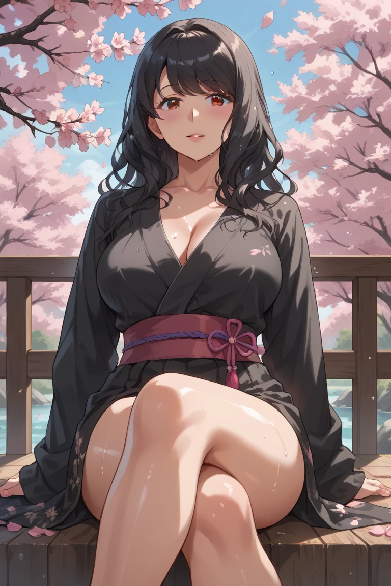 Colorful landscapes,Nishikigoi-style red and white kimono,Ai Fukuhara Image,Large breasts,Purple long hair