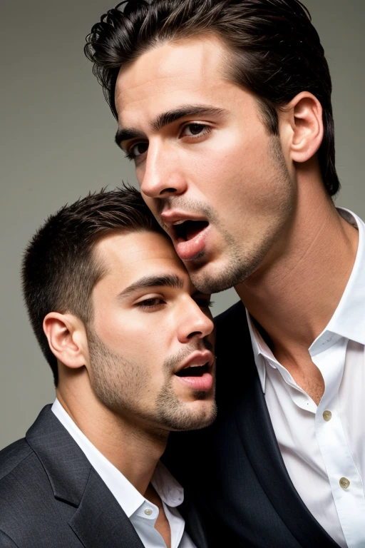 A beautiful white guy kisses a beautiful white gay guy