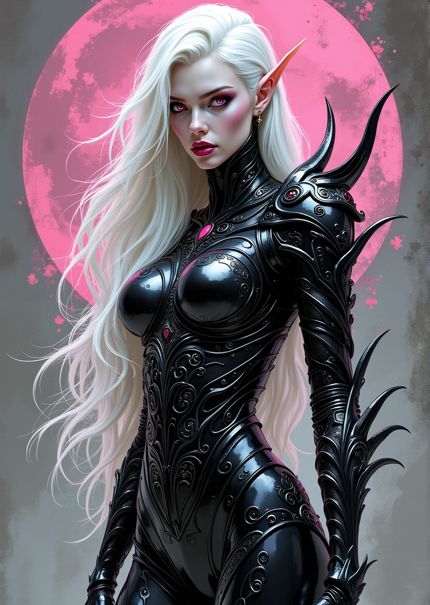 1woman in a dramatic pose with platinum long flowing hair, strong emotions, dragon tamer, full body portrait, horns on head, detailed facial features, photorealistic, dramatic lighting, fantasy, cinematic, intricate details, vibrant colors, digital painting