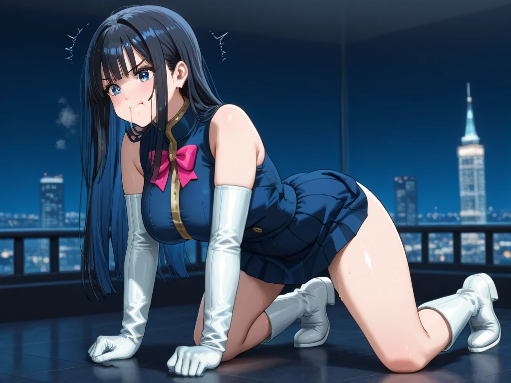 (((Pixel Perfect, Perfect in every detail))), alone, One girl, yoshiko tsushima, uranohoshi , latex, elbow gloves,latex five fingers,evil grin,View Viewer, Conceit, Dynamic pose,two hands,two legs,thighhigh boots,