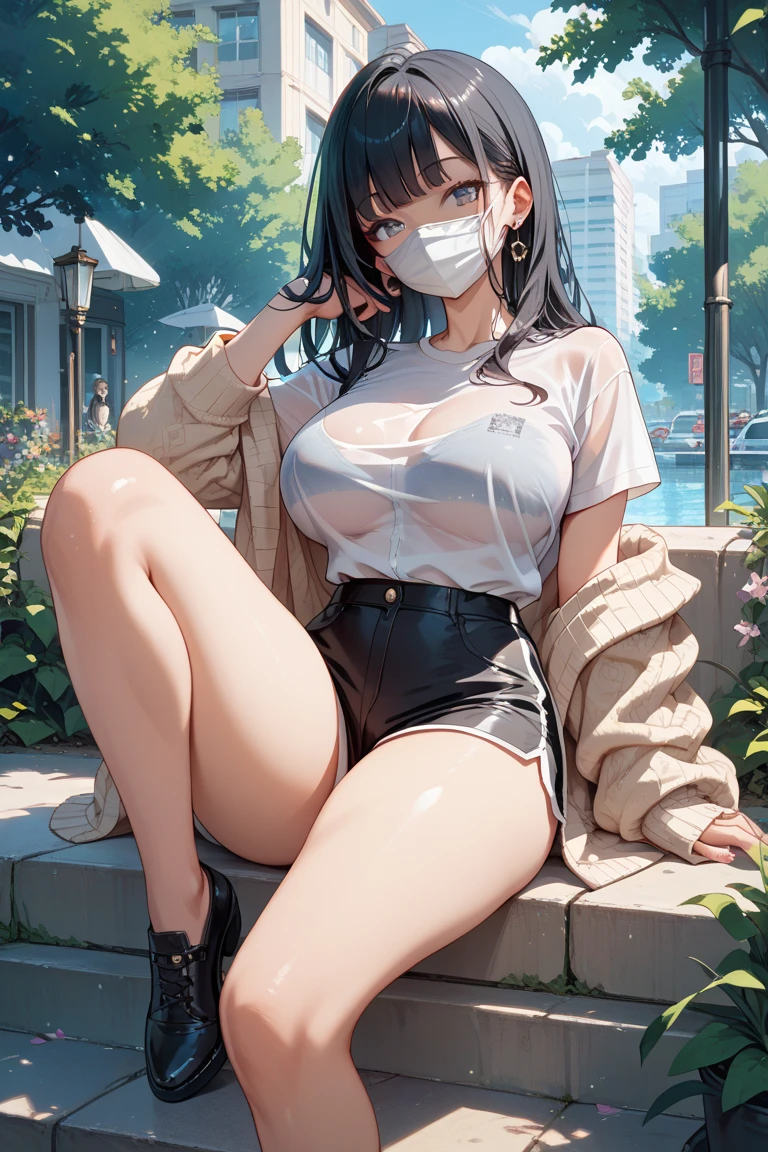 naked shirt, cute, blush, thighs,, outdoor