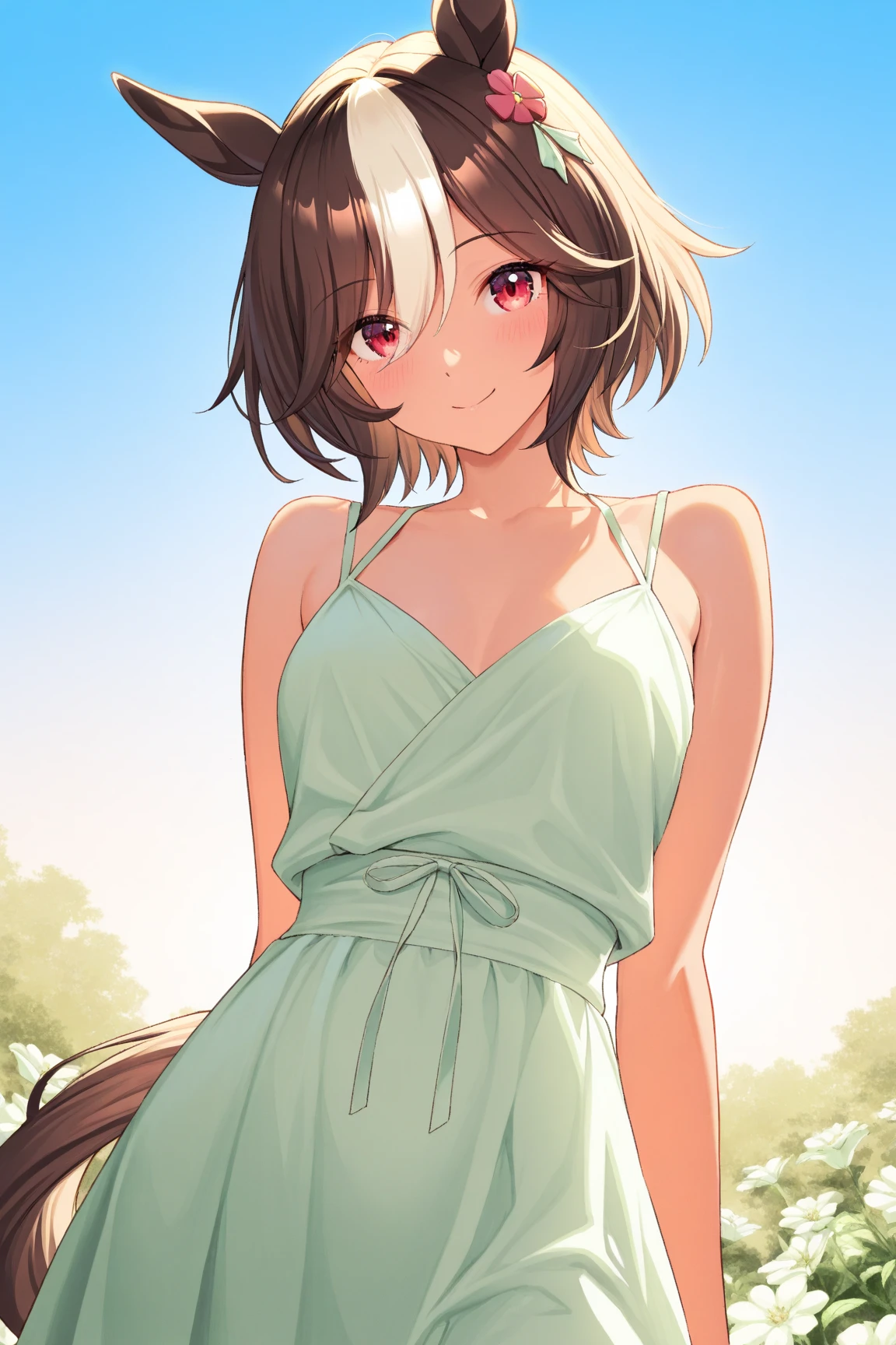 ((obra maestra, mejor calidad)),1girl,solo, hoshino ai,
ojos ultra detallados, parte superior del cuerpo, vestido blanco, hombros desnudos, big ass, short hair