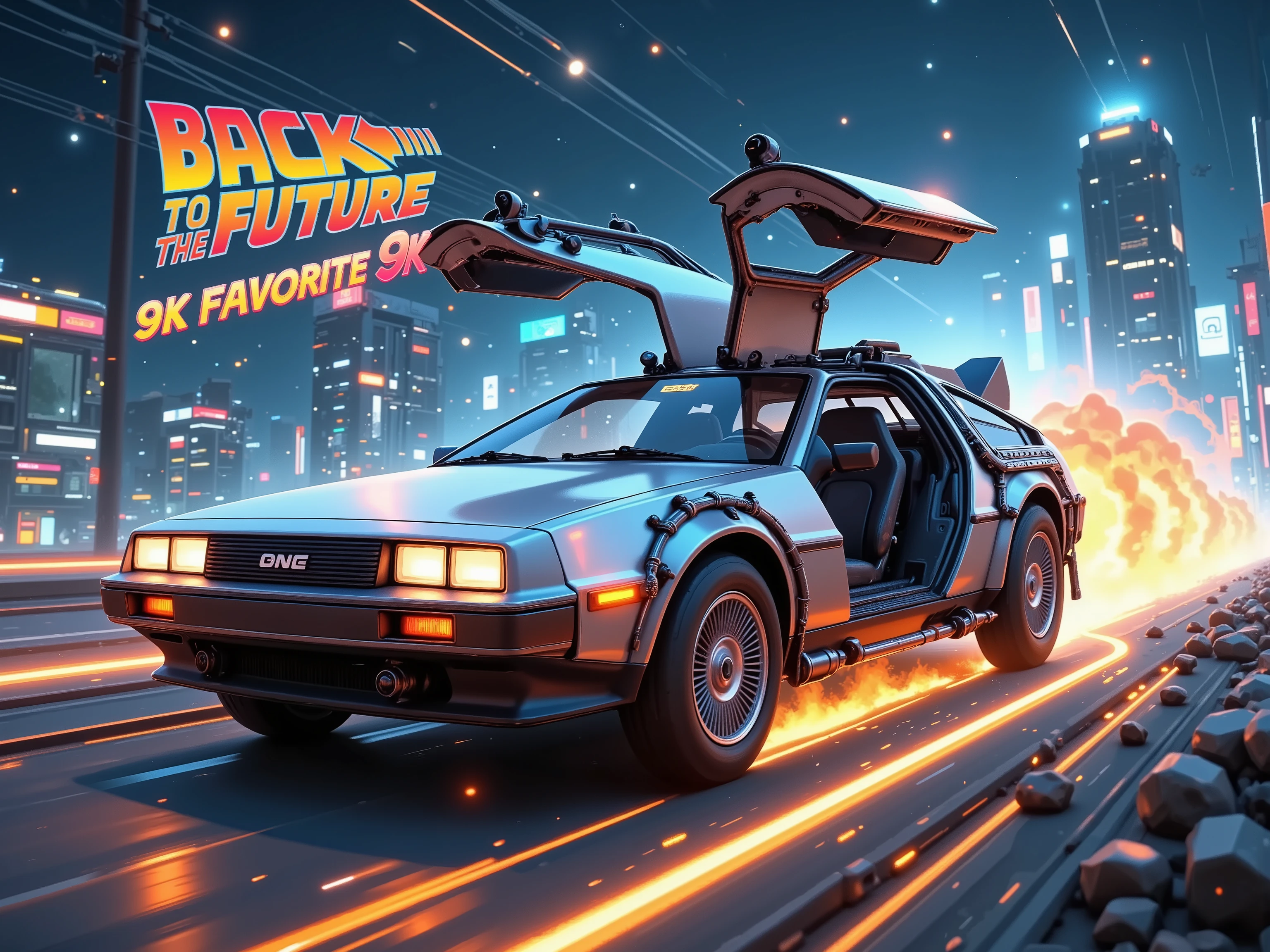 
(((article, "Thank you for 9K favorite ", Add text"Thank you 9K favorite", title logo font))) ,(Back to the Future,デロリアンが高速走行,時計塔