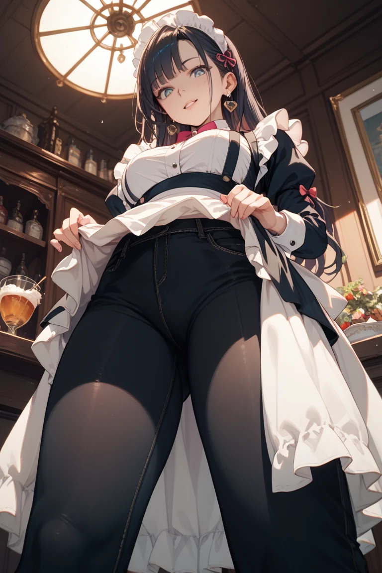 One Woman、One Man、The man is looking up her skirt、Beauty、Cafe、Cafe屋の制服、淫乱Cafe店員、Cafe店員、Age 25、Tight Skirt、Large number of customers、Looking down at the viewer, ponytail, Highest quality, Focus on the thighs, smile, garter belt、panties、Plump thighs、Big Ass、Big ,My thighs are steaming between the legs 、Sweaty knee-high socks、Angle from directly below、Waiting for Obon、Coffee cup on the tray