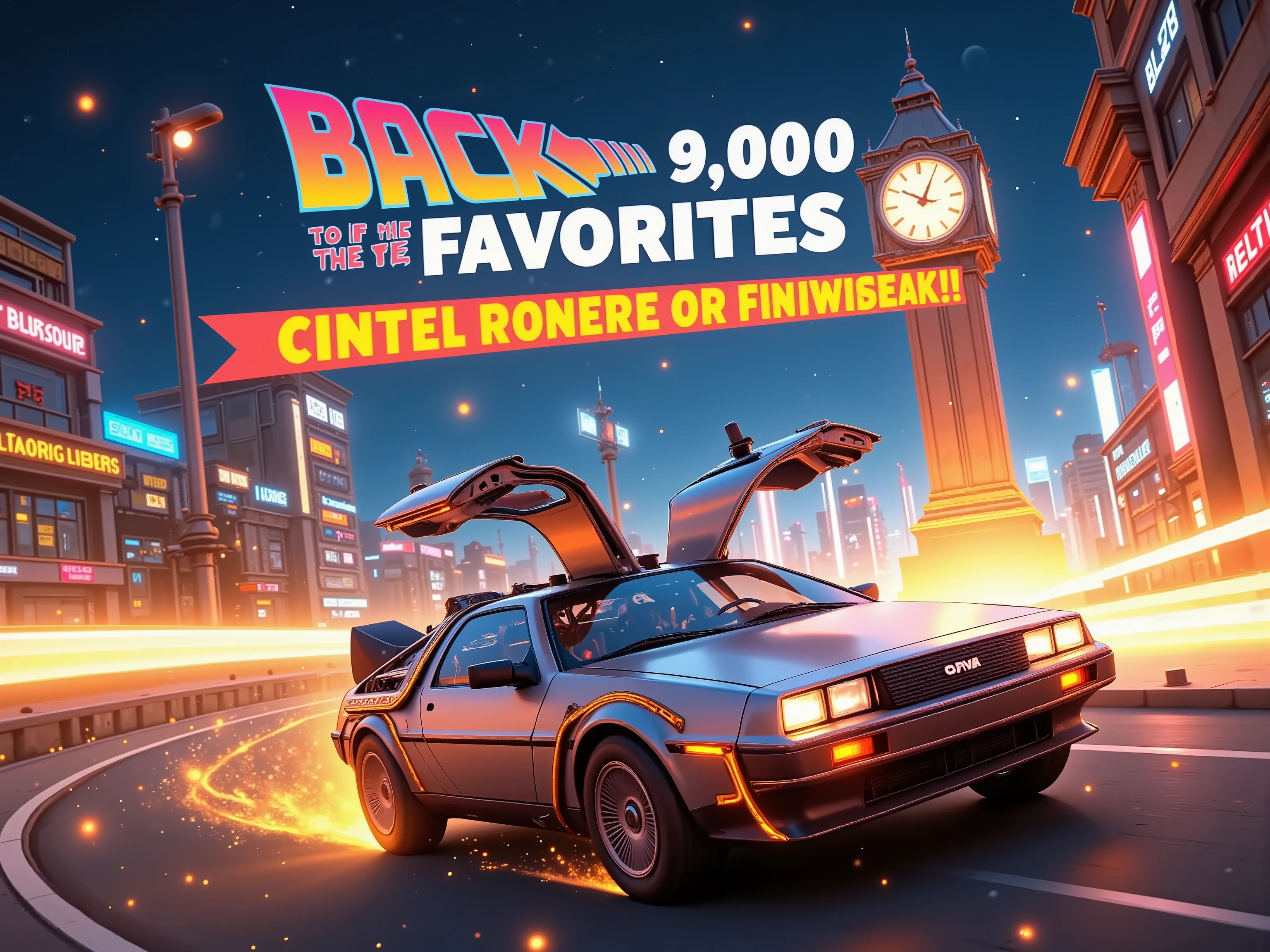 
(((article, "Thank you for 9K favorite ", Add text"Thank you 9K favorite", title logo font))) ,(Back to the Future,デロリアンが高速走行,時計塔