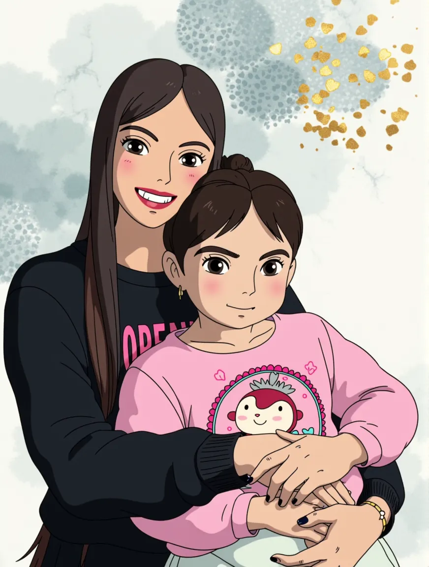 There is a girl and daughter on whose back is written Sahina on her shirt 