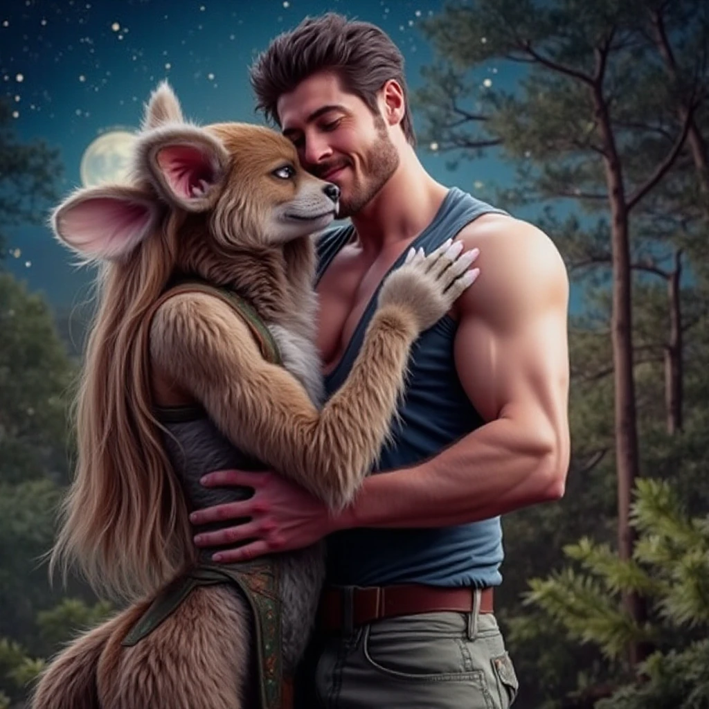 Muscular furry wolf with tattos in the beach fucking a pasive furry boy