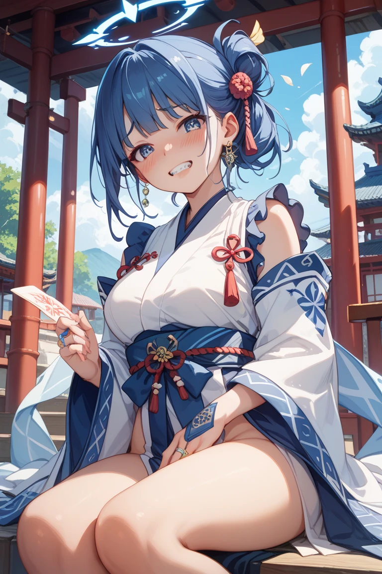 (masterpiece), best quality, expressive eyes, perfect face, outdoor, <lora:RemReZero_v1:0.7>, bbrem, short hair, x hair ornament, japanese clothes, white kimono, short kimono, detached sleeves, wide sleeves, sash, white thighhighs, aged down