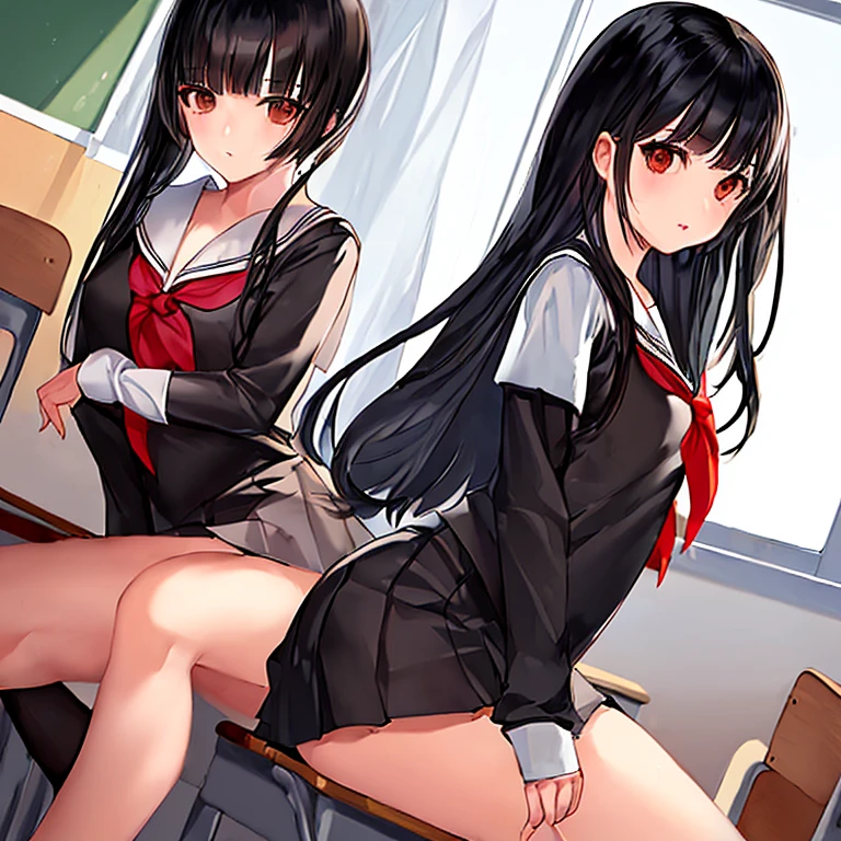 Ultra high resolution, 16k, ((masterpiece)), ((best quality))), ((super detailed)), a girl, long black hair, high school uniform, in the classroom