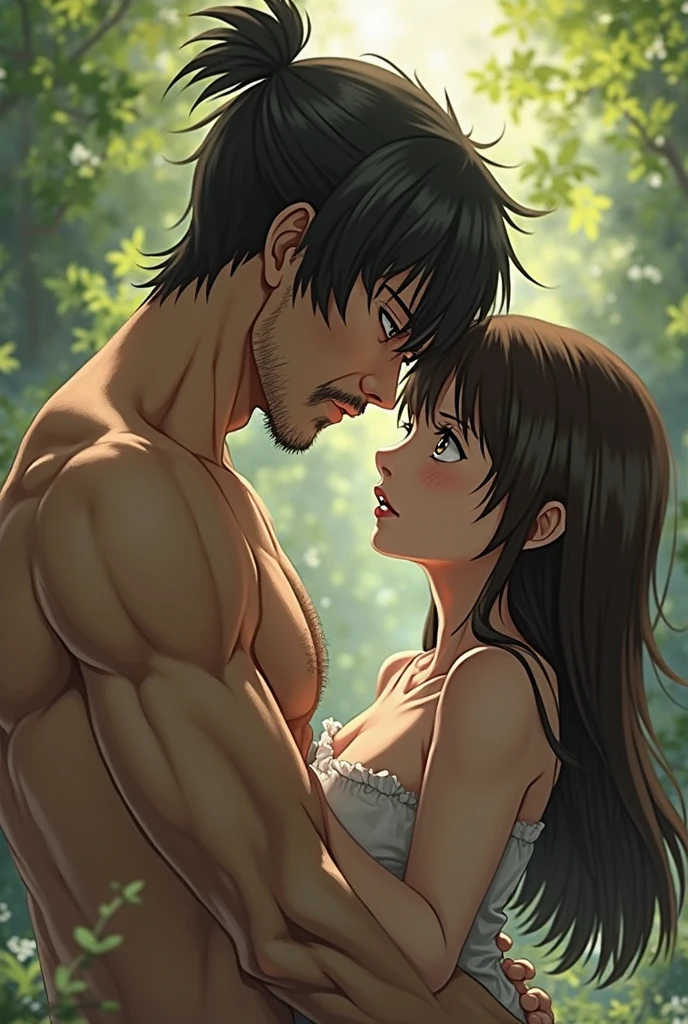 A young couple wearing no garments lays in a beautiful forest. They are dripping and wet. The sexy Asian girl has a perfect body, small breasts, large thighs, and large butt. The beautiful American boy has a large erection along with perfect abs. They are both wearing nothing and are sexually aroused.