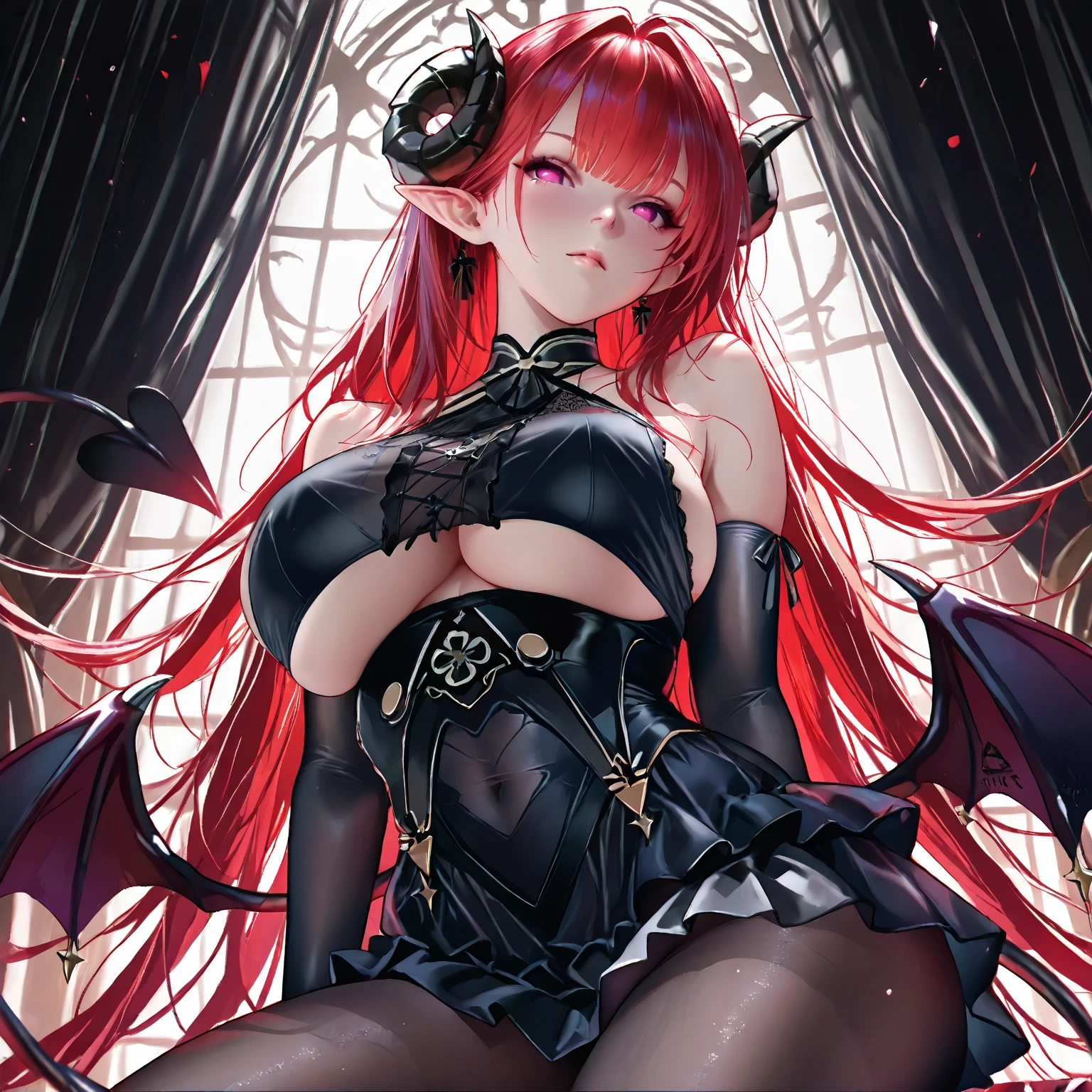 ((cute, innocent smile, shy)), succubify, (pale skin:1.3), demon horns, demon tail, demon wing (black lips:1.2), red hair, green eyes (" Ana de Armas", “kagney linn karter ").blend(0.1,1), (1girl), fire in the background, flames,