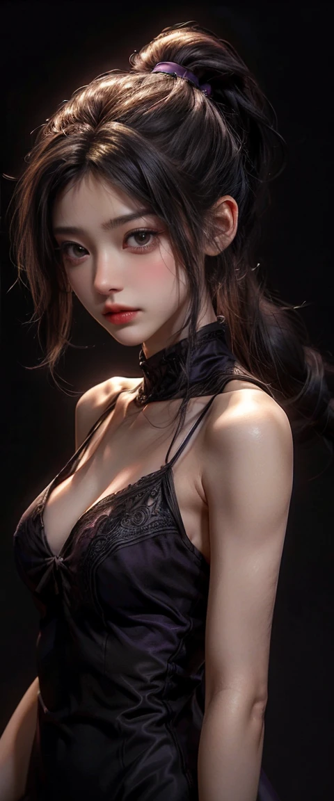 1 female, black hair, Red eyes, old dress