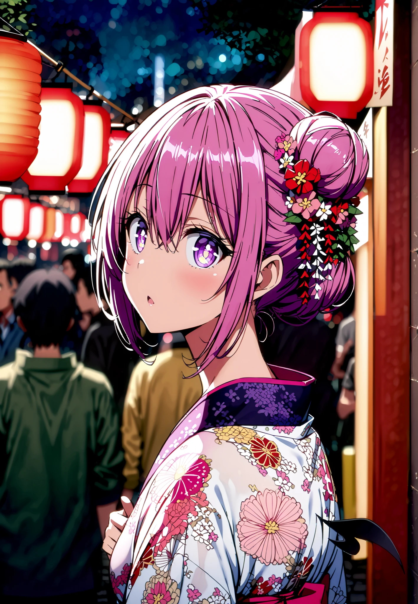 score_9, score_8_up, score_7_up, source_anime,
Momo Devil, Momo Deviluke, solo,Demon Tail, hair flower, hair ornament, purple eyes, Picnic, side lock,single bun hair,Nape,Pink floral kimono,standing,Red Lantern,Japanese stalls ,Light up fireworks,night,crowd,full bodyがillustrationsに入るように,break outdoors, Japanese Festival,
break looking at viewer,full body,
break (masterpiece:1.2), Best Quality, high resolution, Unity 8k 壁紙, (illustrations:0.8), (beautiful detailed eyes:1.6), Very Detailed Faces, so that it fits into the illustration, Extremely Detailed CG, (perfect hand, Perfect Anatomy),