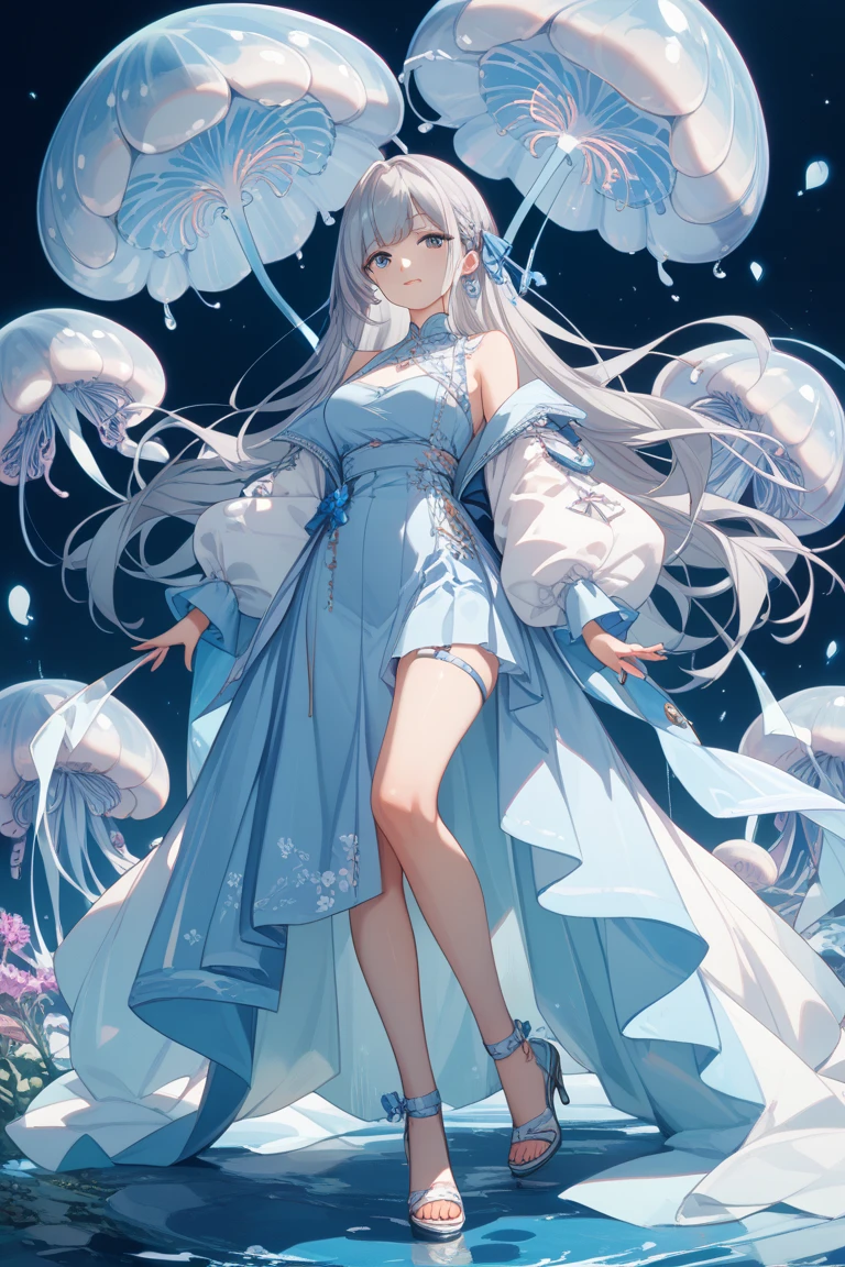 Cute girl，Top the lid on the head，Little Huya smiled，See-through dresses --auto
