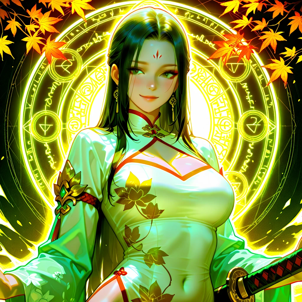 A woman，Breasts larger than torso。Competent female boss。Taoist robe。peach wood sword。yellow talisman。Zombie Taoist Priest。Purple-robed Heavenly Master。Yellow robe。