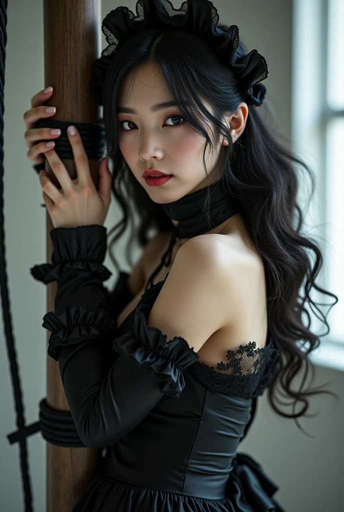 (((In 8K. HDR.Hyperrealism、masterpiece1.2、wlop1.2、Cinematic、detailed explanation、Live Photo 1.2, Highest quality 1.3、 Super detailed 1.3、masterpiece:1.3、Very detailed、Perfect Shading、Low angle full body shot 1.2、1 photo、Commercial Photography 1.4、Solo Photo、One beautiful woman)))、(Tired face、Dark circles under the eyes、Realistic skin with blemishes and freckles、Perfect Anatomy)(((One Woman、Solo Photo、Full body photo)))、((Simple Background、Black floral wallpaper、Black Floral Background)))、(((Bunny girl、Bunny ears、Full body enamel suit、Tight bodysuit、Bodysuit that shows off your body line beautifully、Black Leather Gloves、pantyhose、High heels)))(((Japanese women, 18-year-old、small顔1.4、、Straight bangs、length、Straight hair、Beaver、Black-haired、Five-finger body image 1.4)))、(small 、胸筋がsmall腕と脚、Waist circumference、Skin detail with veins glistening with sweat、Detailed skin with visible pores、Realistic, Detailed skin of downy hair, リアルでDetailed skin、Very detailedで美しい顔、Beautiful and well-proportioned face、Very cute face、Darkening of the armpits、Detailed skin)