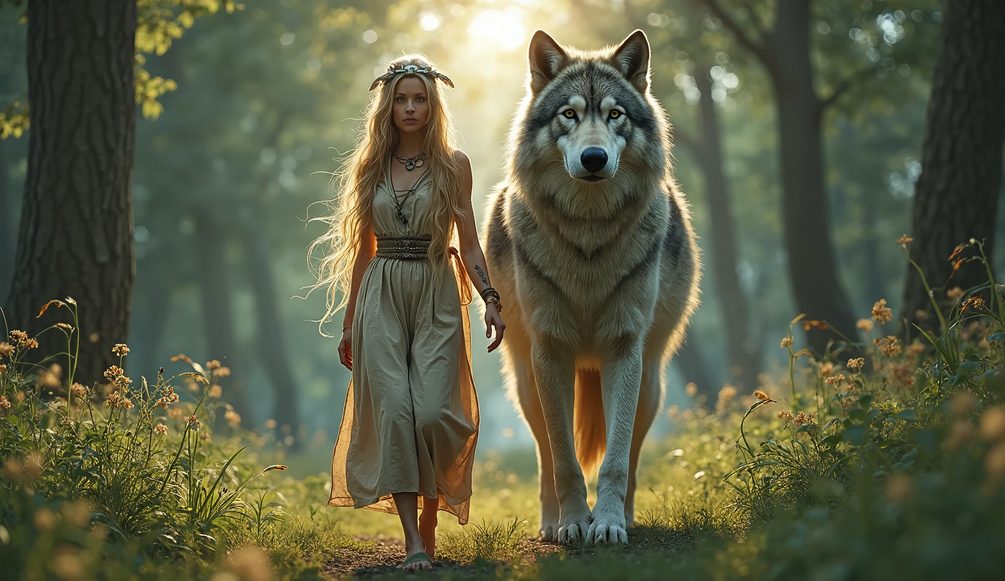 Ultra high resolution photography of a South American Native Indian multiracial thirty-five year old woman, the woman's clothing is a mix of space cowboy style and South American Native style, the woman's hairstyle is a shieldmaid mohawk and the sides of the head are tattooed, hair color colored, woman's pose is riding a Cerberus hellhound, face depicted realistically in ultra detail, body stature is tall with long legs and sensual curves and medium-sized breasts, mood of the photography is dark, Clothing top is a sleeveless cowboy shirt with a wide waist belt, legwear is a maxi leather skirt with etched Indian patterns and leather women's boots