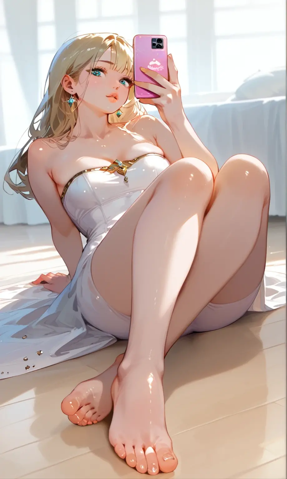 a girl, sexually suggestive, sitting, full color, Long white hair, Green eyes ,full body, Eyeliner, Red, open air, Rose, night, ruins, Butterfly,mine same as the original, mine, , (:1.2) rest, (cheongsam), (view from below), (place one's arms behind one's back), (wild lift), thin, Crotch, best quality, high resolution, unified 8k wallpaper, (illustration:0.8), (beautiful and delicate eyes:1.6), extremely detailed face, perfect lighting, Very detailed cg, (perfect hands, perfect anatomy), soles of feet,sitting,blond,red lips,Acting cute,((Feet close up)),completely naked,Complete feet,white,close up, ((Nude)), ((naked)), ((beautiful feet, toes)), ((fully naked, no clothes)), ((luscious feet)). ((perfect body)), ((perfect feet)), ((perfect legs)), ((perfect anatomy)).