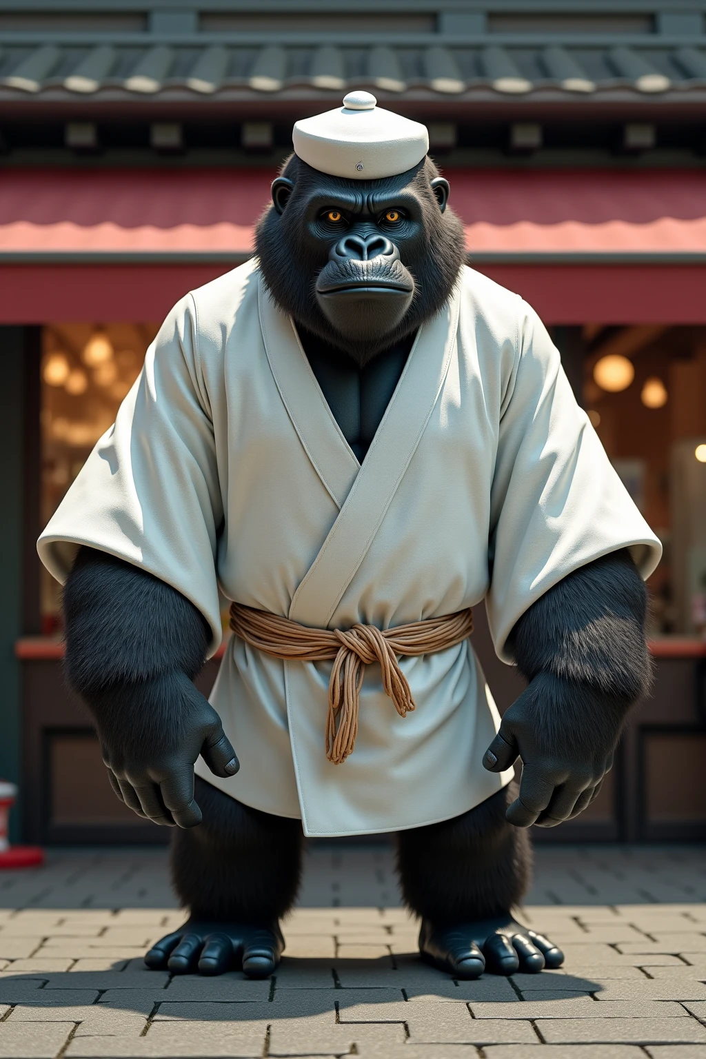 create a vibrant dark fantasy cute ninja hippopotamus in a clean-lined minimalistic cartoon style, in the background a pond with greenery all around on a fabulous evening, octane render, 8k