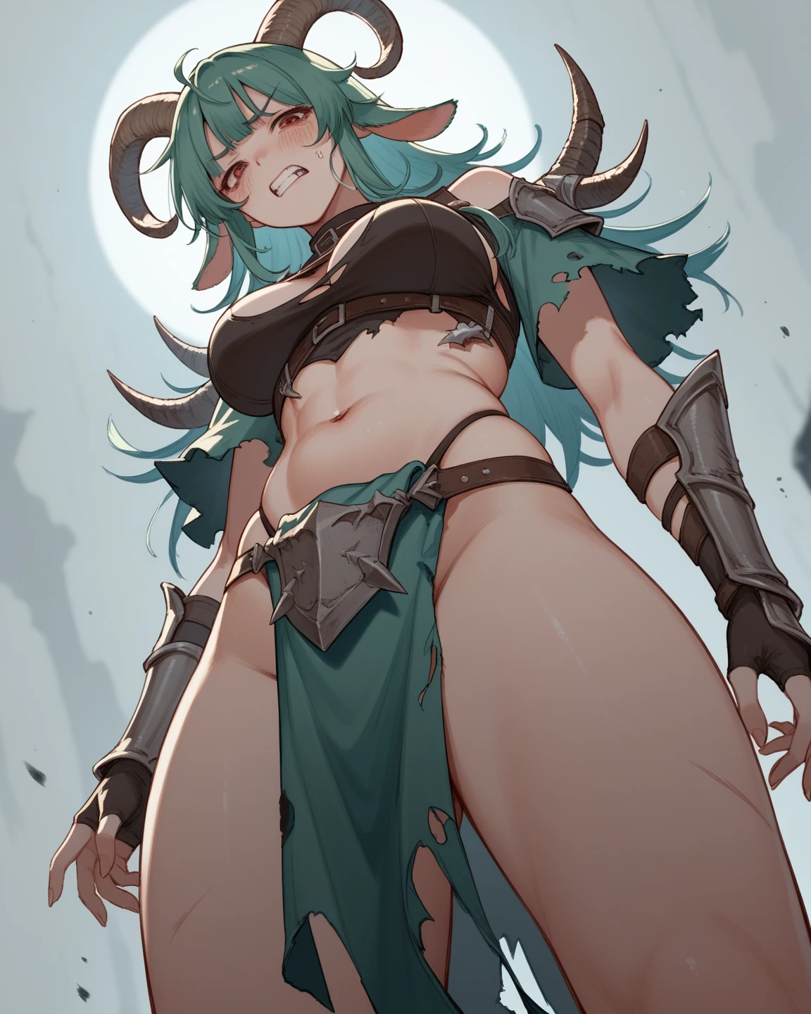 Mulher na floresta, dentro de uma caverna, forte, holding a spear