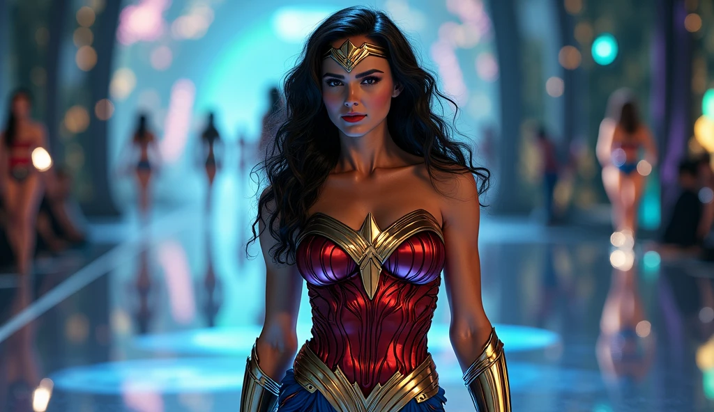 (sexy wonderwoman costume:1.4), gladiator wristbands, embellished cuffs, red bustier, golden tiara, wonder woman emblem, golden lasso, shield-shaped rings, highly intricate, highly detailed, steadicam shot, close-up, elegant 28 year old (african:1.3) woman with ebony skin color and a curvy body, (fiery teal hair:1.5), (twisted bun hair style:1.2), (fake massive boobs:1.3),  tight waist, (perfect athletic ass:1.2), nsfw, bare breasts, vagina, large pink areolas and nipples, azure eye color, black pupils, twinkling eyes, rolling lips, (claret lipstick:0.4), delicate lips, flawless complexion nose, widely spaced eyebrows, matte purple browbone eyeshadow and eyeliner, no earrings, no tattoos, 8k, 4k uhd, masterpiece, hard shadows, low contrast, jaw clenched, doing the splits, perfect face, upper body, cleavage, breast focus, skin pores, intricate skin texture, realistic skin, detailed eyes, sharp pupils, realistic pupils, (side shot:1.2), [(colorful explosion psychedelic paint colors:1.4)::0.2], abstract background, colorful background, glowing background