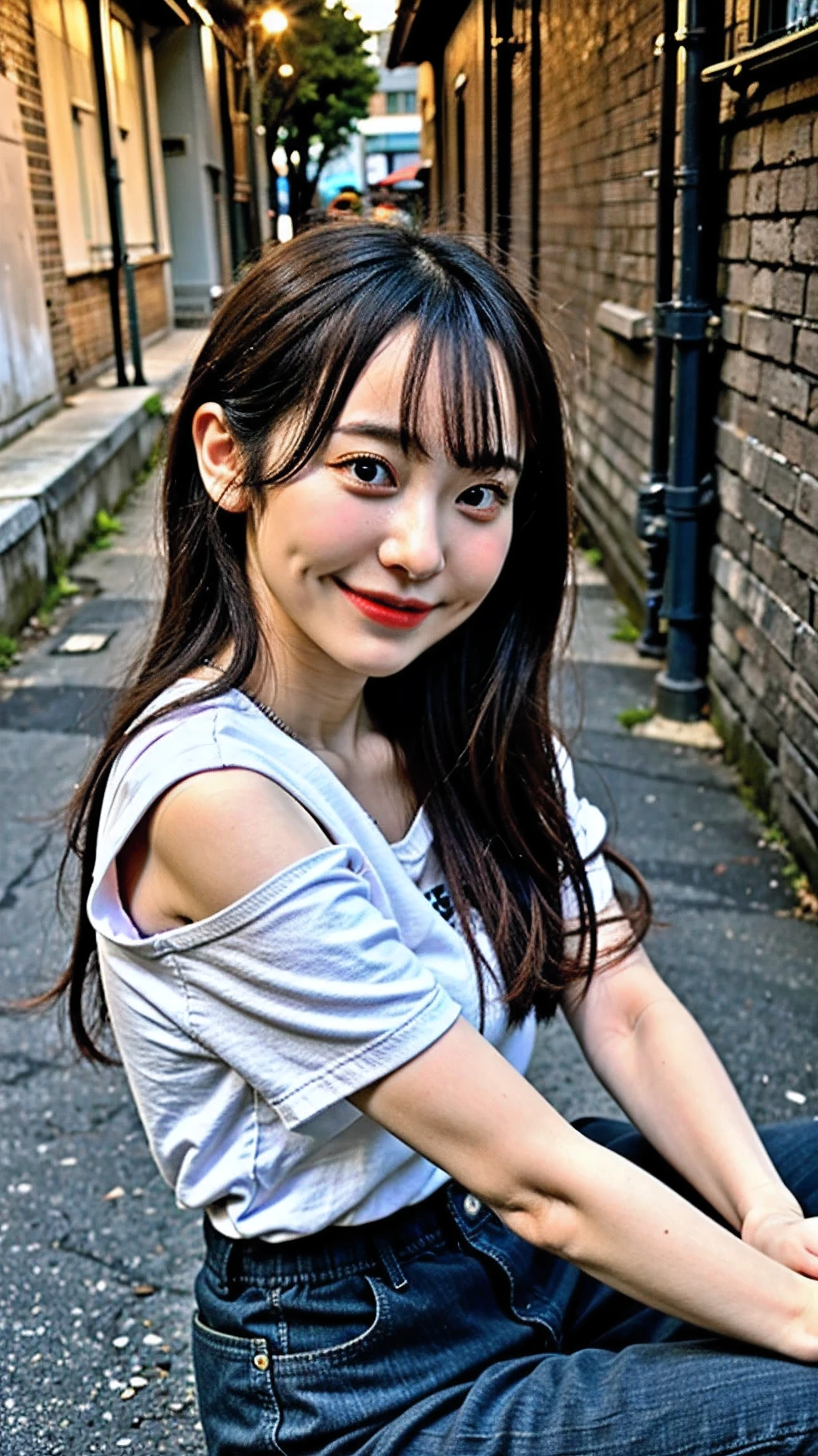 angle from above、Sitting in the back alley 