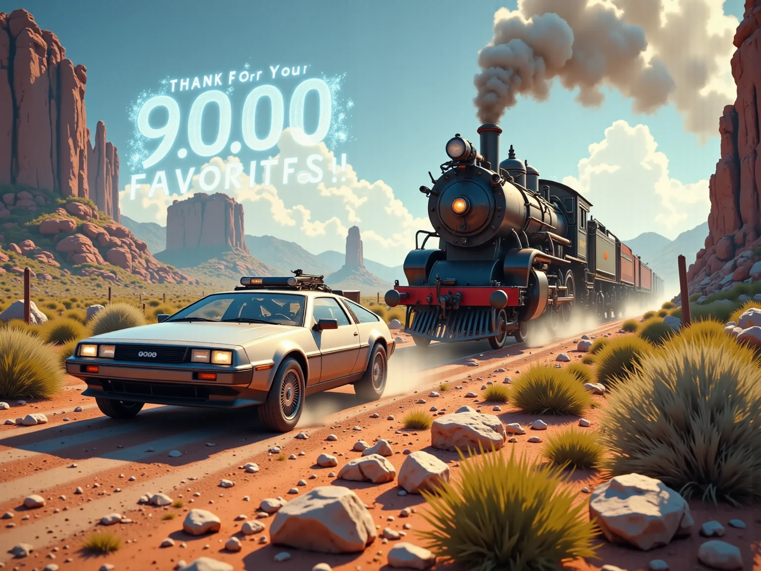 
(((article, "Thank you for 9K favorite ", Add text"Thank you 9K favorite", title logo font))) ,(Back to the Future,デロリアンが高速走行,時計塔