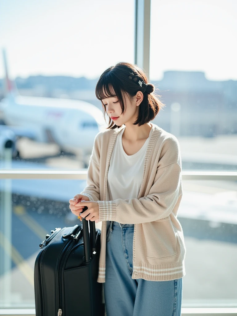 Wear a super mini skirt、I am a 20 year old female college student.、Holding a large stack of documents in both hands at the library