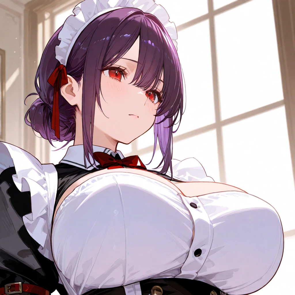 (masterpiece, best quality:1.2),illustration,8k,hd,1girl,solo,upper body,(portrait:1.2),jervis (azur lane),blush,cleavage,detached sleeves,hair ornament,hair over one eye,hat,large breasts,medium hair,nurse cap,white pantyhose,purple eyes,shoes,<lora:Jervis(azur)>,