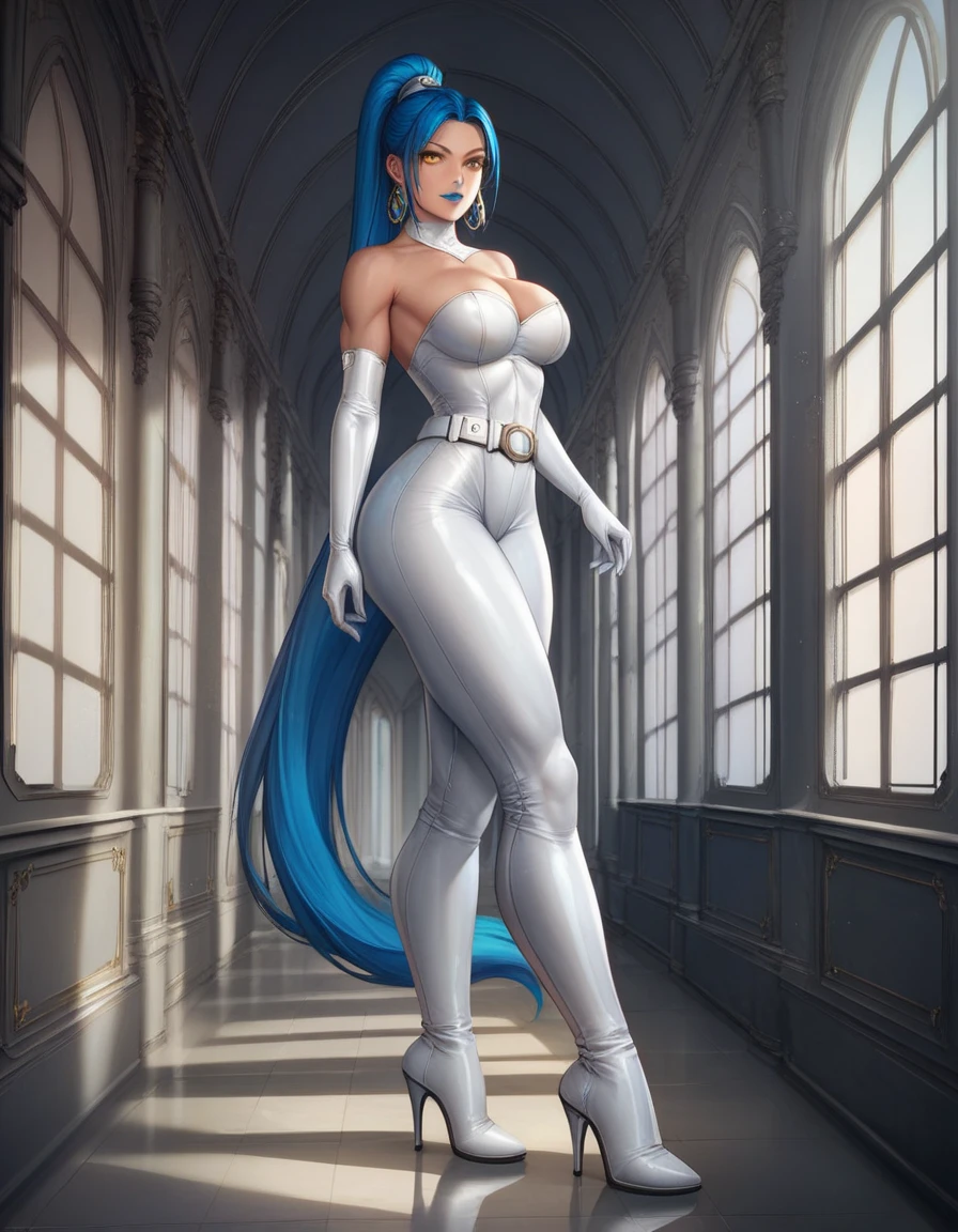 ((full back view)), (Best quality, 8k, 32k, Masterpiece, UHD:1.2),, masterpiece, best_quality, 1girl, ( dress), solo, (gardevoir), creatures \(company\), game freak, nintendo, pokemon, pokemon \(game\), bangs, colored skin, (puffy lips:1.2), female focus, gen pokemon, (muscular legs), teal hair, teal skin, hair over one eye, slendered abs, multicolored skin, pokemon \(creature\), red eyes, short hair, two-tone skin, white skin, (drunkoak:0.8)