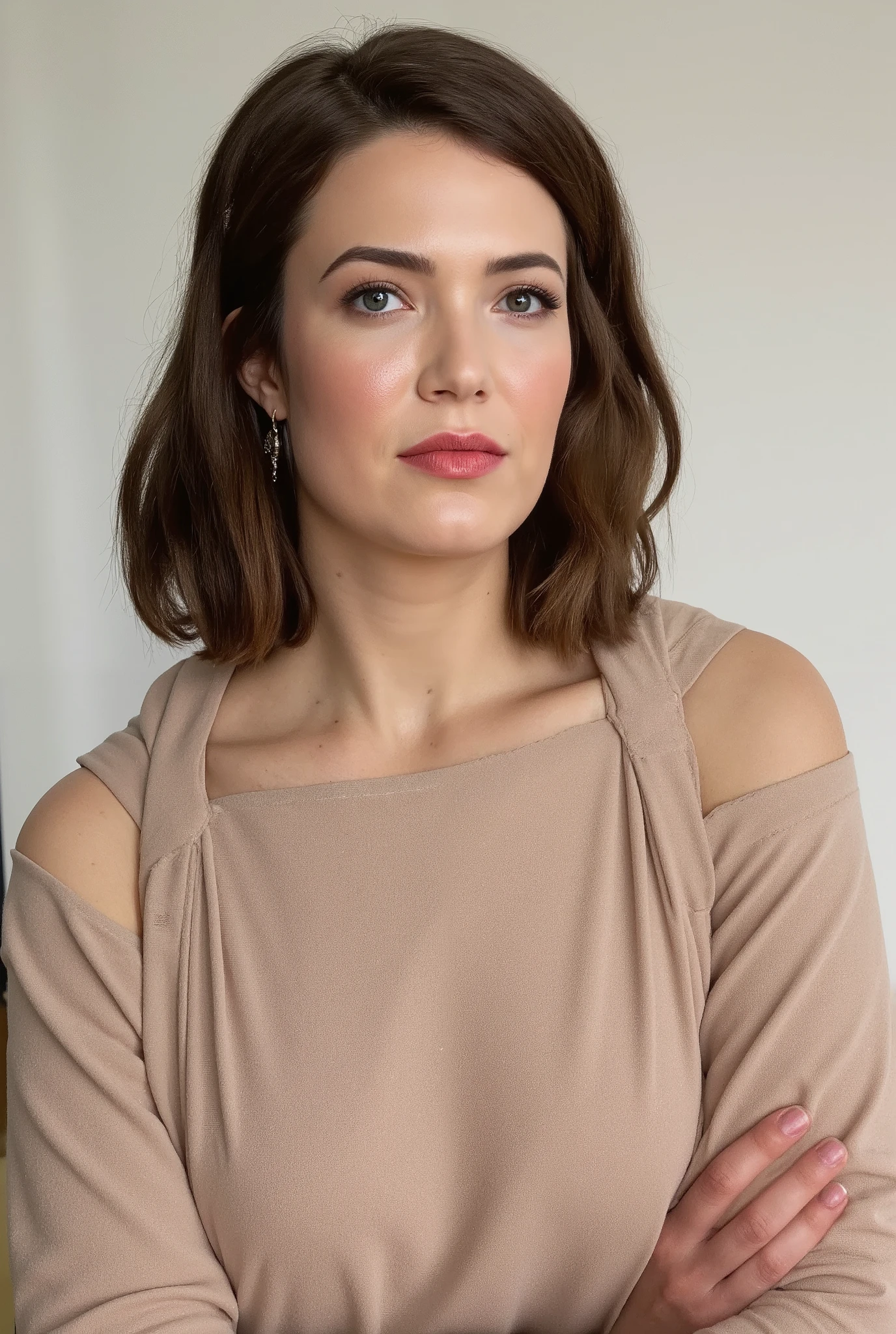 Mature woman, 30 years, brown hair, european woman, Full height in the photo, multiple views, zoom out, Serious, Beautiful, Cool, Realistic hair, Green eyes, Discreet posture, European Eyes, Medium-sized construction, Medium round, Medium-length wool, beautiful clothing, Cute black suit, Modern office, Lid bar, Masterpiece, extra high resolution, (Photorealistic: 1.4), RAW photo, ultra realistis,  Detailed background, refined, Detailed, realistic face, Detailed Face, Realistic skin, (RAW photo, Best Quality), Extremely detailed, computer graphics, unit, Amazing, fine details, slight smile, Extremely detailed wallpaper block 8k computer graphics, huge filesize, Ultra-detailed, hight resolution, absurdress, soft light, Half-body, Photo without background