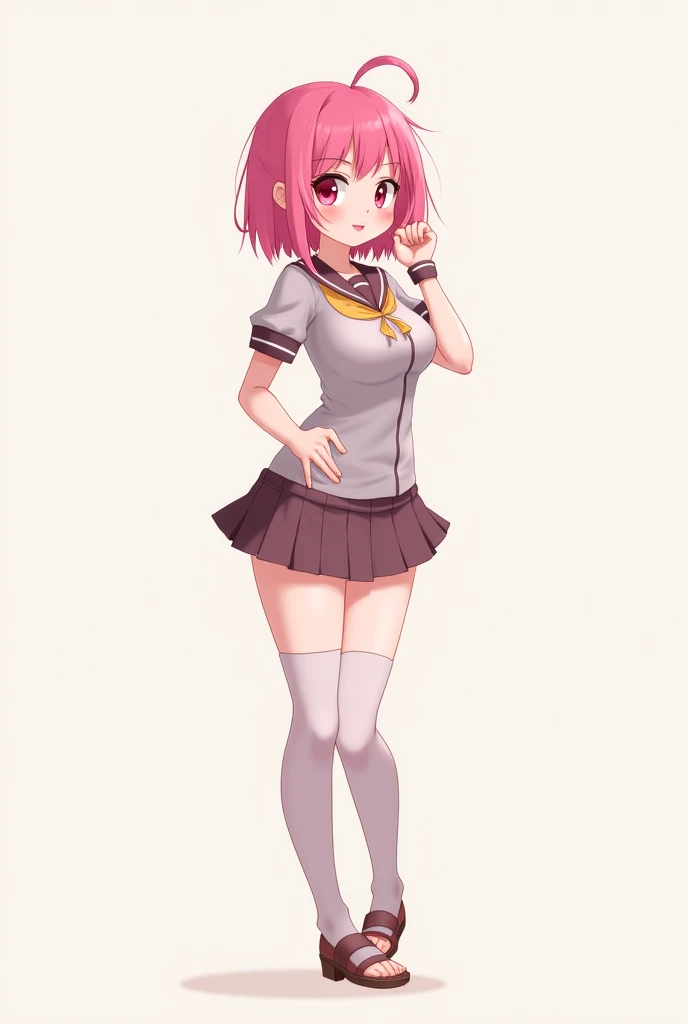 1girl, (Feminine), slim tiny body, solo, naughty smile, masterpiece, dark classroom, scenery, (female bunny girl:1.2), ((entire body gray fur)), ((pink punk hair)), pink eyes, (wearing punk clothes), ((high colors))