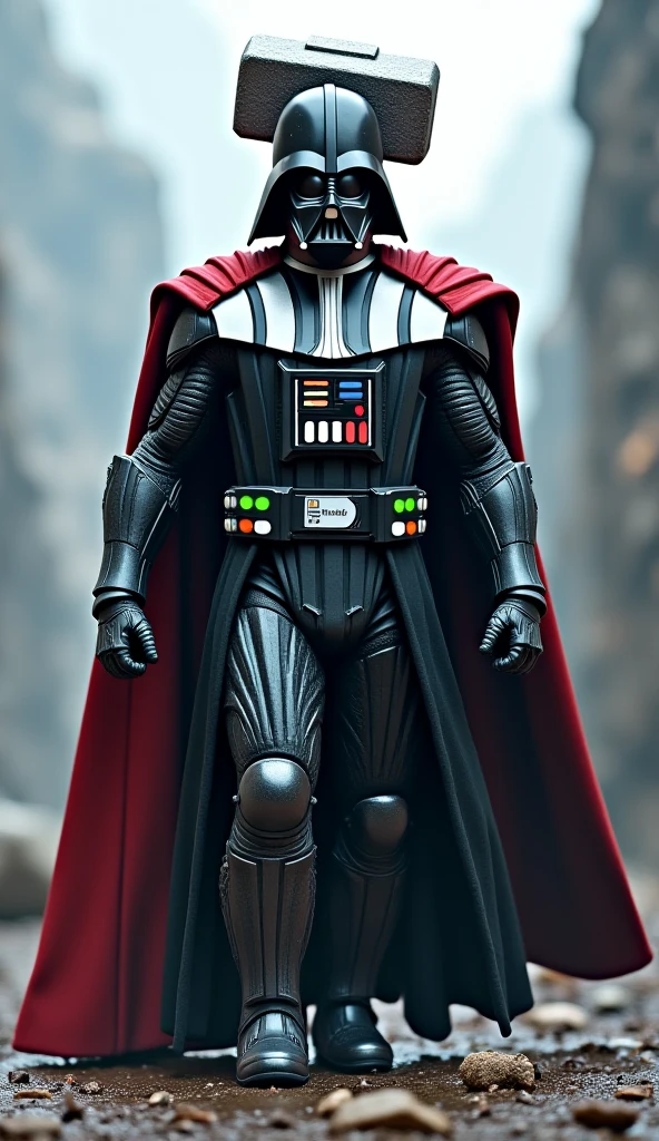 Darth Vader in a red and white shirt with a striped pattern