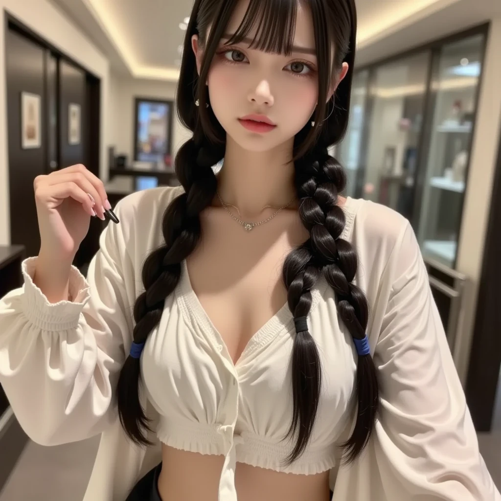 ((highest quality、8k、masterpiece:1.3)),((((upper body shot)))),(((silk bra))),(((sagging breasts))),(((gigantic breasts))),Ultra-high resolution,big eyes,Japanese,bangs,(a girl),(1 girl),baby face,lolita,((16 years old)),((cute)),pretty,((facing at viewer)),(twintail)