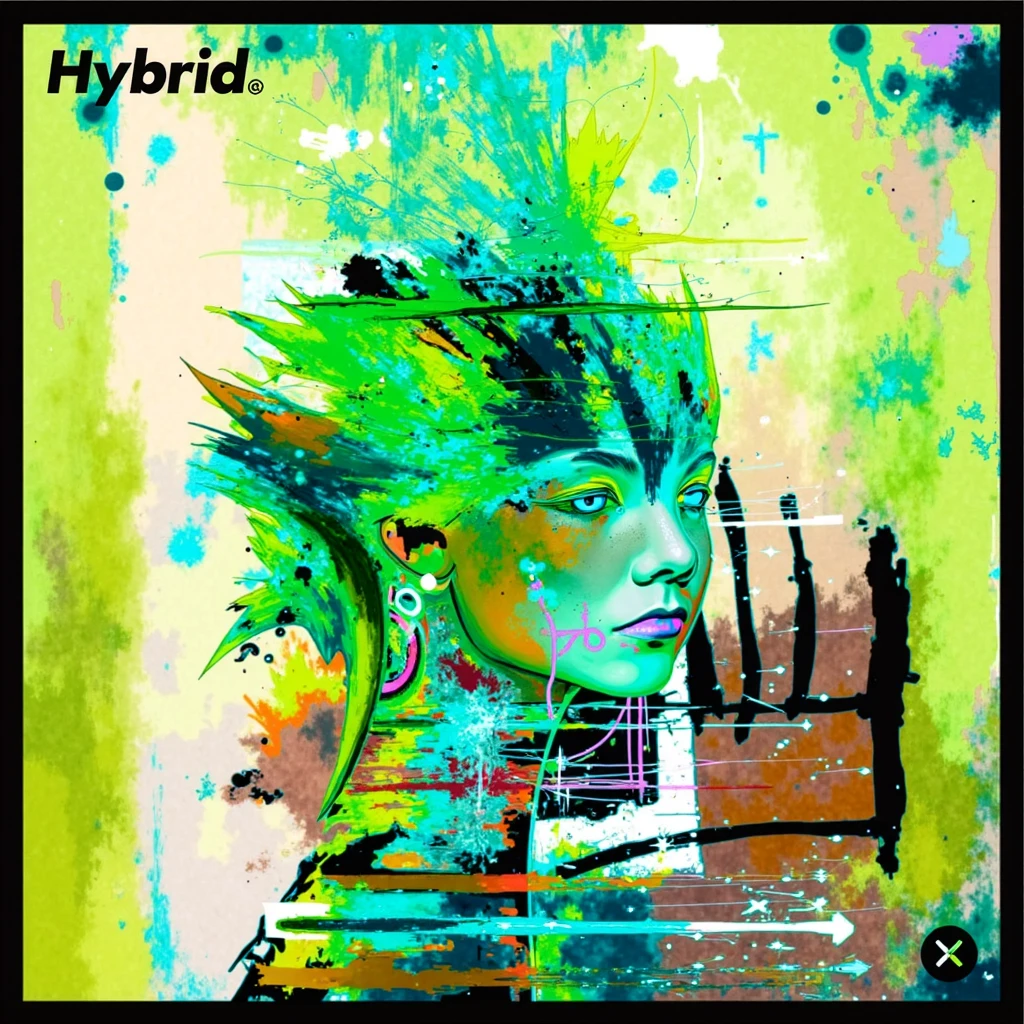 Créer une image Yo ! Tu es un illustrateur et un designer. Voici la cover que j'ai réalisé pour mon album. J'ai besoin que tu me crée une version alternative avec des couleurs Belu, Vert, mauve et rose et des éléments glitchés dans une citée futuriste. en t'inspirant de cette image.