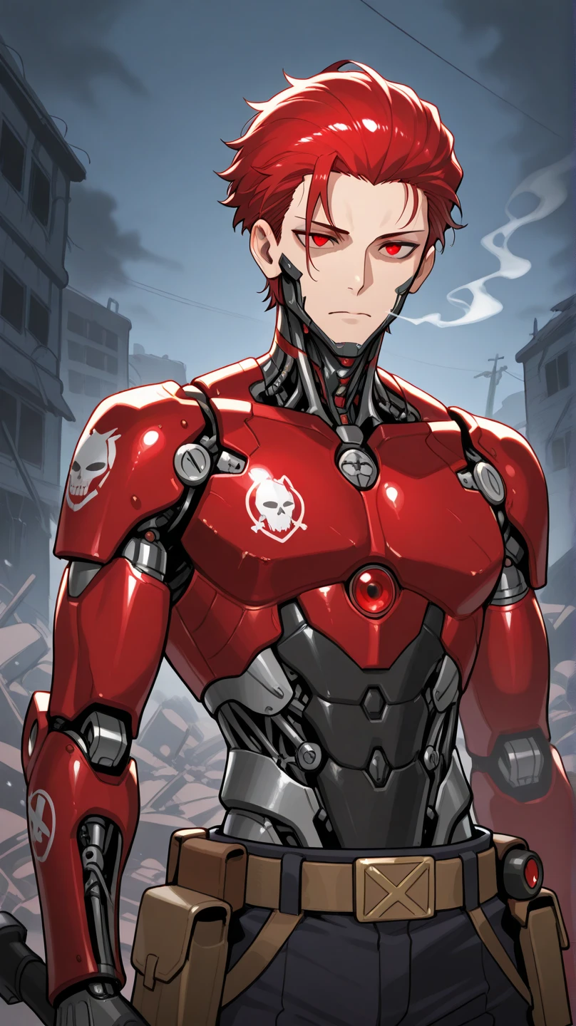 A muscular 35-year-old Russian warrior almost naked in the Simon Bisley style for the cover of Heavy Metal magazine, super short blonde hair, Minimum clothing, red carbon fiber armor in hexagonal pattern stained with paint, (((red clothing))), (((short-cut))), ((Annie Lennox)), inside a spaceship, cyberpunk, tight clothes, bio mechanical suit