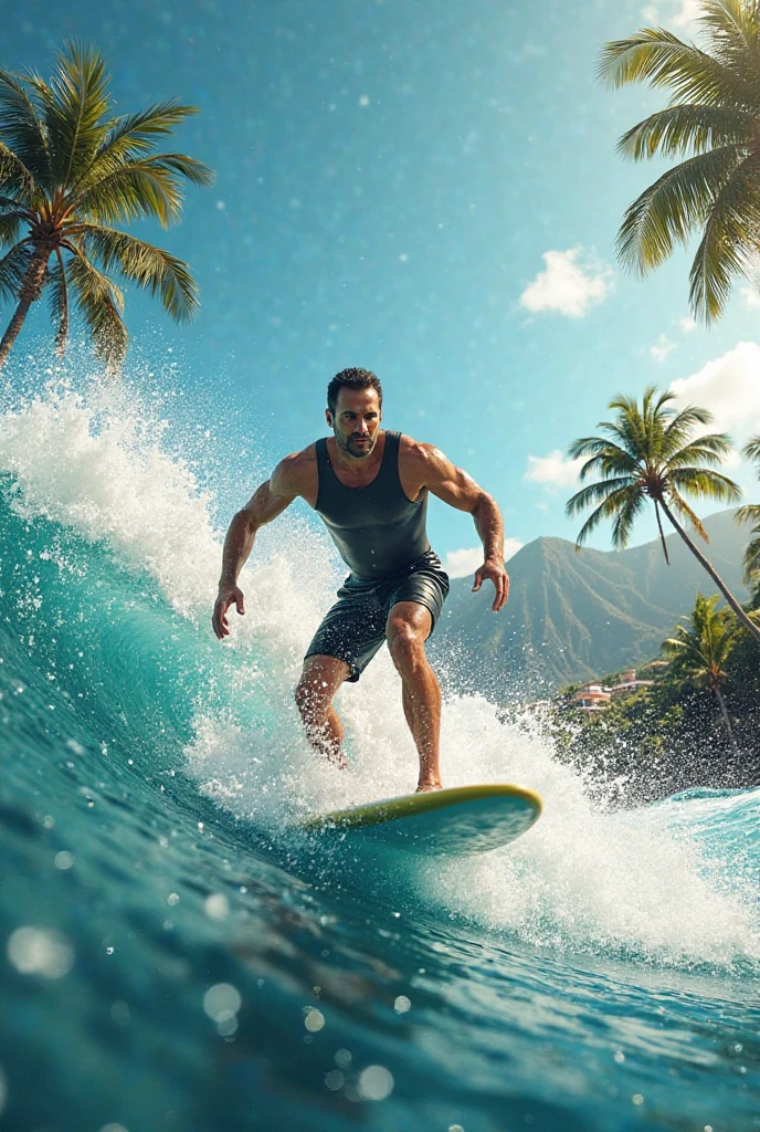 Surfer surfing with white surfboard