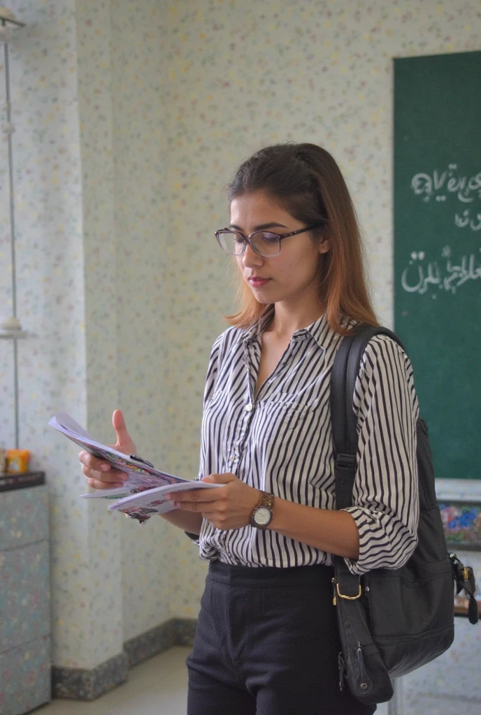 Slim fit weak Very Pale skin black eyebrows kurdish glasses teen in black hijab studying at table in room nude shoulder nude arm breasts nude necklace bracelet