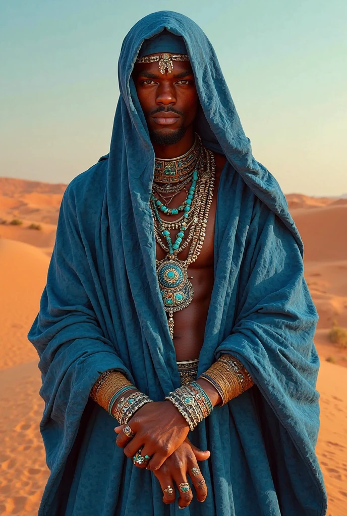 A black slave wearing a white turban is having a large stone hit on his chest, the setting is in Arabia